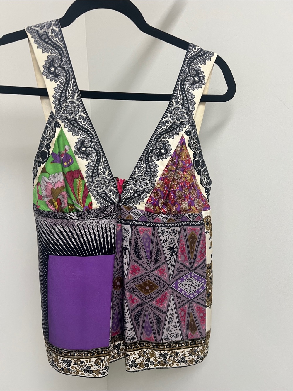 Boho Patchwork V-Neck Sleeveless Top in Purple and Green